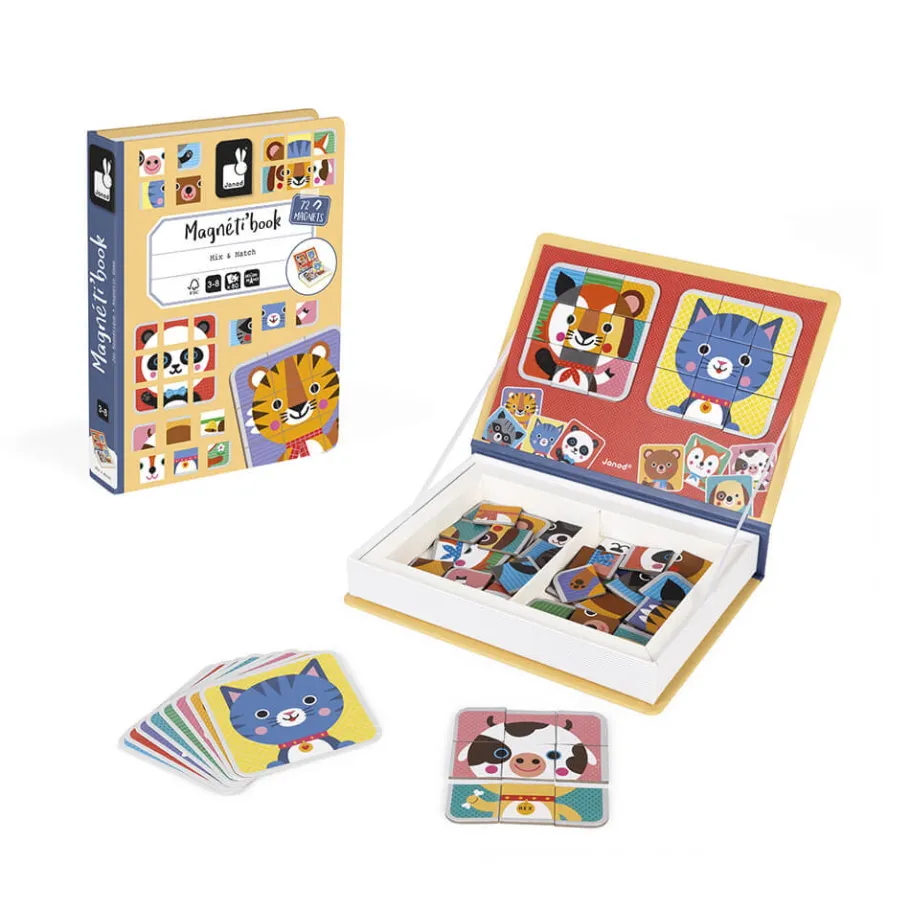 Janod Magnéti'book Mix & Match Animali, 72 magneti