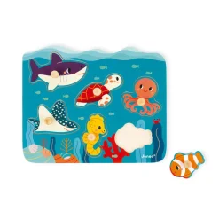 Janod Puzzle con perni in legno Animali marini - In collaborazione con il WWF®