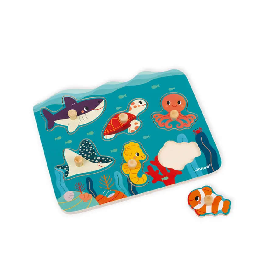 Janod Puzzle con perni in legno Animali marini - In collaborazione con il WWF®