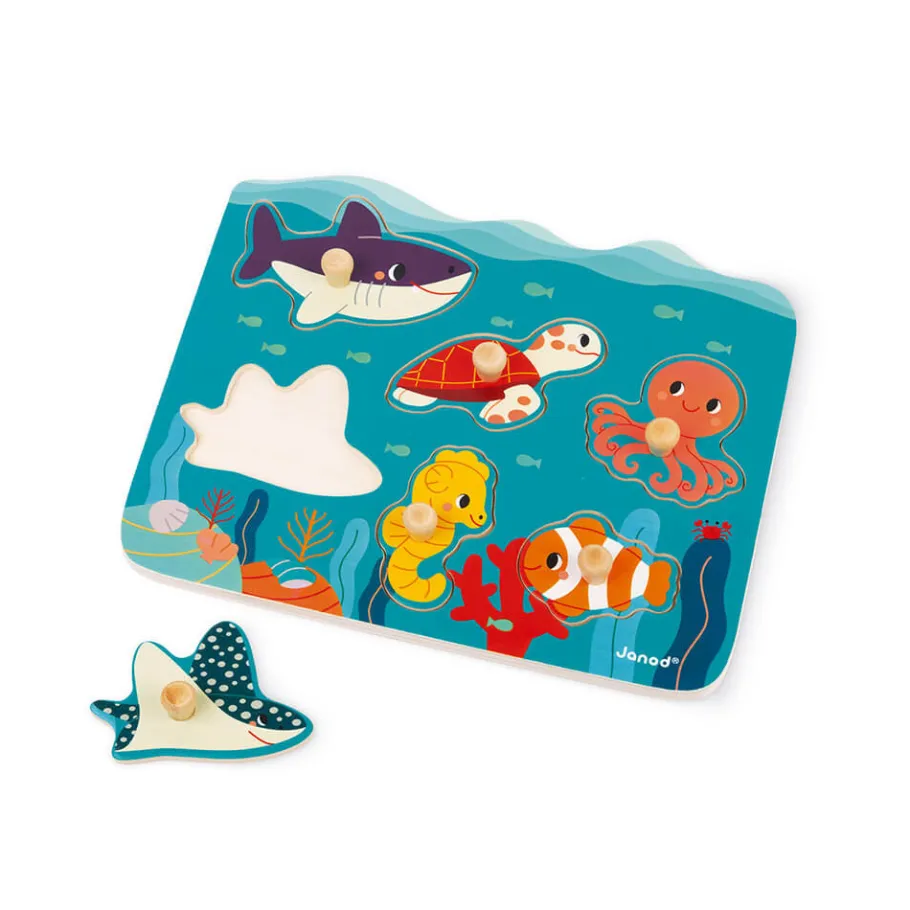 Janod Puzzle con perni in legno Animali marini - In collaborazione con il WWF®