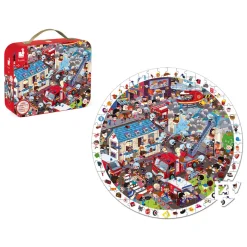 Janod Puzzle di Osservazione Rotondo Vigili del Fuoco 208 pezzi