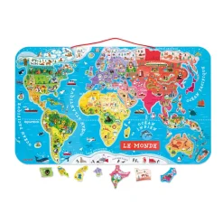 Janod Puzzle Magnetico del Mondo Vesione Francese 92 pezzi (legno) - Solo in francese