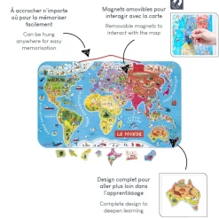 Janod Puzzle Magnetico del Mondo Vesione Francese 92 pezzi (legno) - Solo in francese