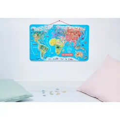 Janod Puzzle Magnetico del Mondo Vesione Francese 92 pezzi (legno) - Solo in francese