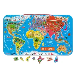 Janod Puzzle Magnetico del Mondo Versione Spagnola 92 pezzi (legno)