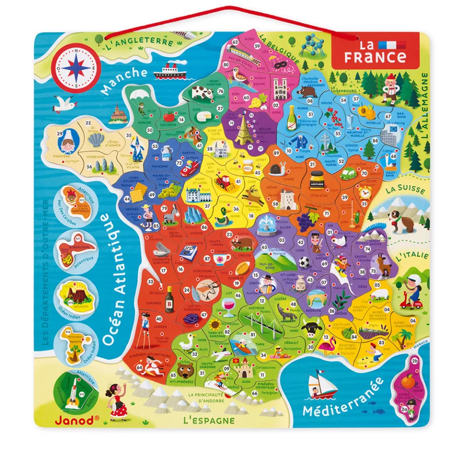 Janod Puzzle Magnetico Francia 93 pezzi - Francese (legno) - Solo in francese
