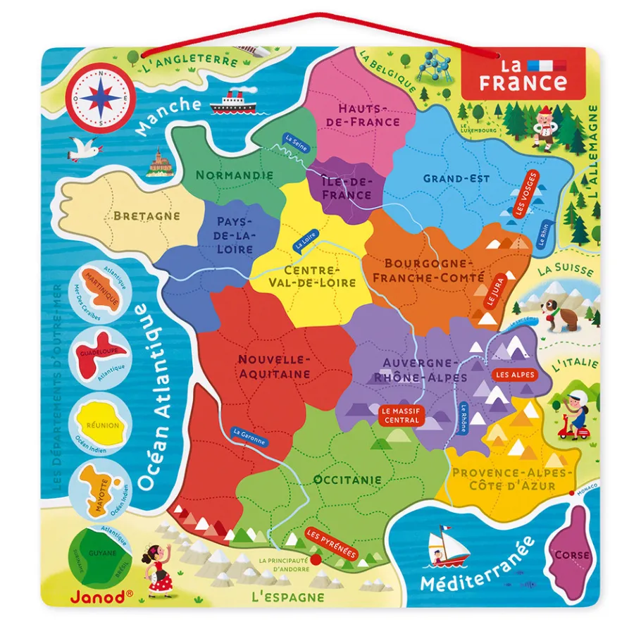 Janod Puzzle Magnetico Francia 93 pezzi - Francese (legno) - Solo in francese