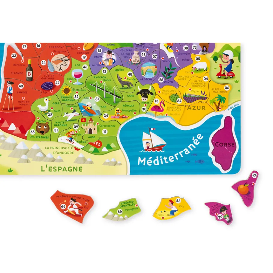 Janod Puzzle Magnetico Francia 93 pezzi - Francese (legno) - Solo in francese