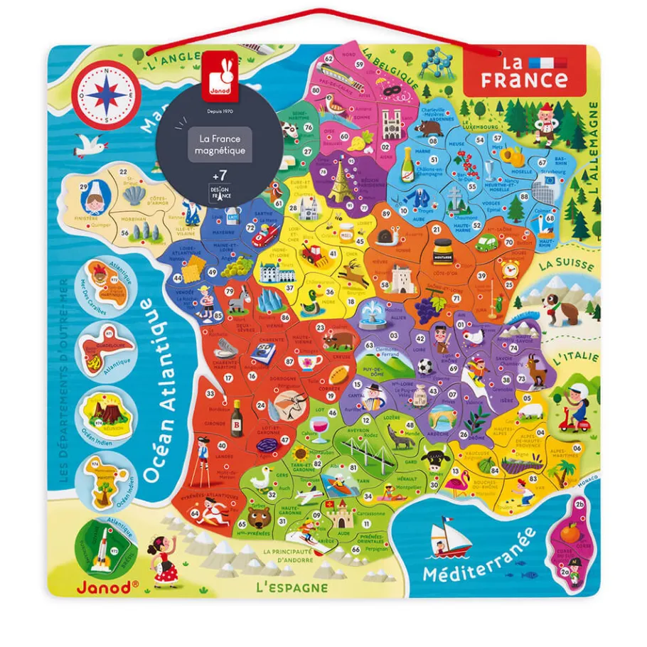 Janod Puzzle Magnetico Francia 93 pezzi - Francese (legno) - Solo in francese