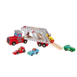 Janod Story Camion Bisarca con 4 Vetture (legno)
