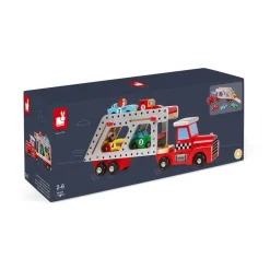 Janod Story Camion Bisarca con 4 Vetture (legno)